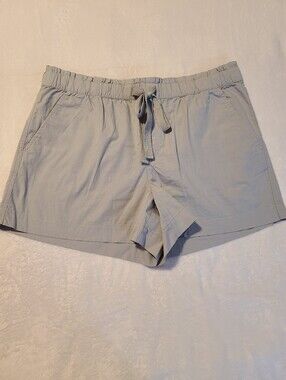 LOFT 100% Cotton Light Gray Casual High Waist Drawstring Shorts Size Lg
